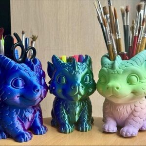 Red Dragon Pen Holder 3D Printed Figurine